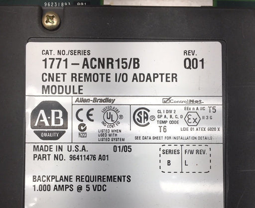 ALLEN BRADLEY 1771-ACNR15 Controlnet I/O Adapter for PLC-5 Systems 1771-ACNR15 B