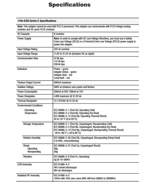 1794-ASB ALLEN BRADLEY FLEXLOGIX 1794-ASB /E TESTED REMOTE I/O RIO 24VDC AB