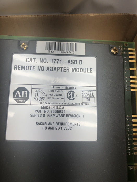 1771-ASB D ALLEN-BRADLEY REMOTE I/O ADAPTER MODULE RIO 1771ASB 1771-ASB/D