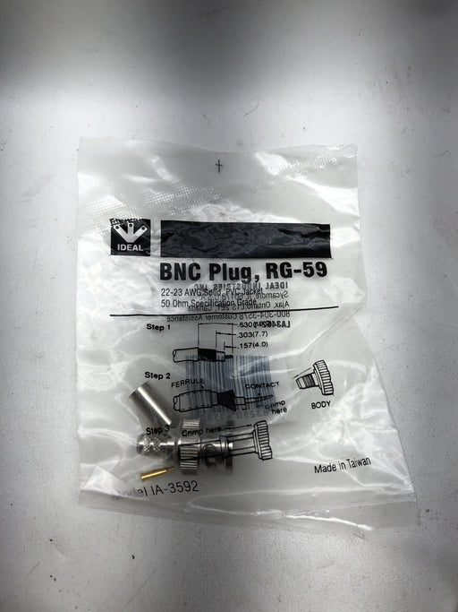 4 NEW IDEAL BNC CRIMP ON BNC CONNECTORS RG-59 22-23 AWG 50 OHM GRADE IA-3592