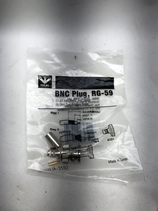 4 NEW IDEAL BNC CRIMP ON BNC CONNECTORS RG-59 22-23 AWG 50 OHM GRADE IA-3592