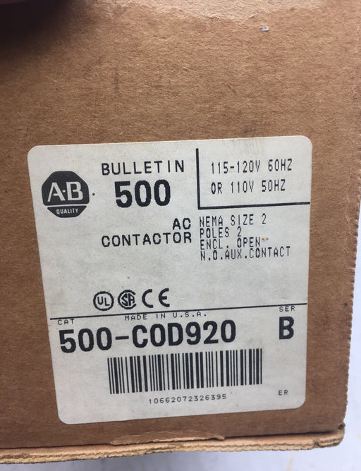 500-C0D920 New Allen Bradley Contactor 500-COD920 QTY