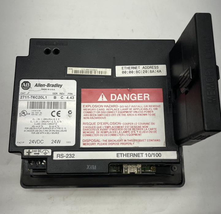 2711-T6C20L1 ALLEN BRADLEY PANELVIEW 600 STANDARD 2711 4.43 ETHERNET HMI 2711-T6