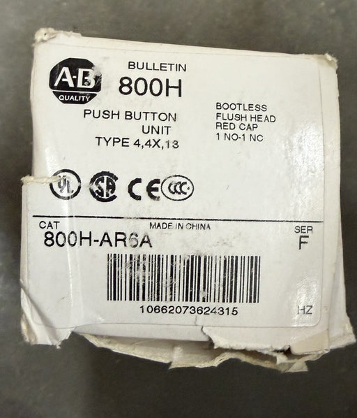 ALLEN BRADLEY 800H-AR6A PUSHBUTTON BOOTLESS FLUSH HEAD RED 1NO/1NC SE F NIB