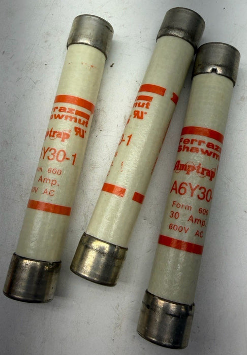 1 SET OF 3 FUSES GOULD SHAWMUT FUSE  A6Y30-1  30A 600V Type 1