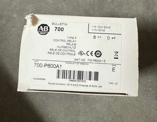700-P800A1 NEW ALLEN-BRADLEY BULLETIN 700 TYPE P 120 VAC RELAY 8 N.O