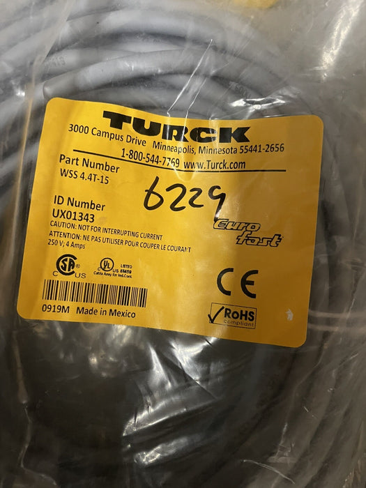 NEW SEALED TURCK WSS 4.4T-15 EURO FAST QD CABLE 49FT OR 15M 4 PIN M12