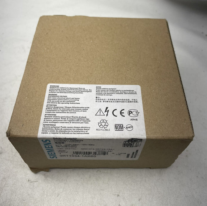 NEW SIEMENS 3RT1034-1AK60 3 PHASE CONTACTOR 15KW NIB