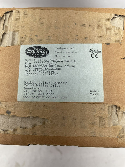 21161 NEW BARBER COLMAN 2116I/AL/VH/XXX/AX143 INVENSYS EUROTHERM TEMP CONTROL