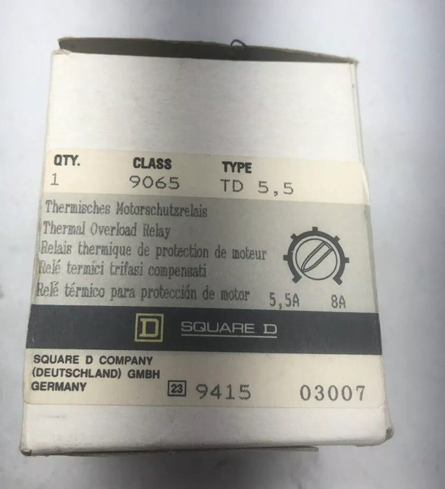 NEW SQUARE D 9065 TD 5.5 THERMAL OVERLOAD RELAY NIB 5.5A TO 8A