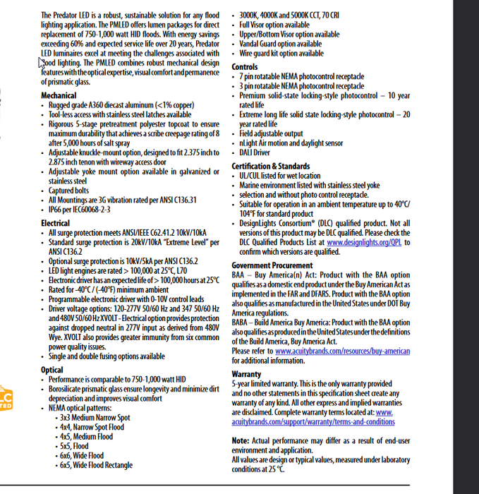 NEW UNUSED HALOPHANE MEDIUM PREDATOR LED LIGHT ACUITY PMLED 480vac LAMP OUTDOOR