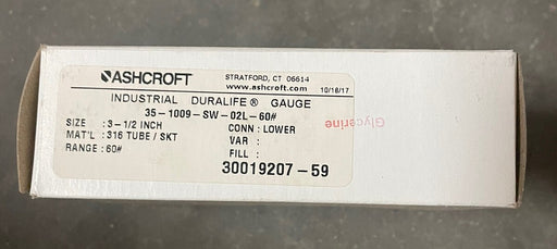 NEW ASHCROFT DURALIFE 35-1009-SWL-02L-60# 60 PSI GLYCERINE FILL 3  1/2