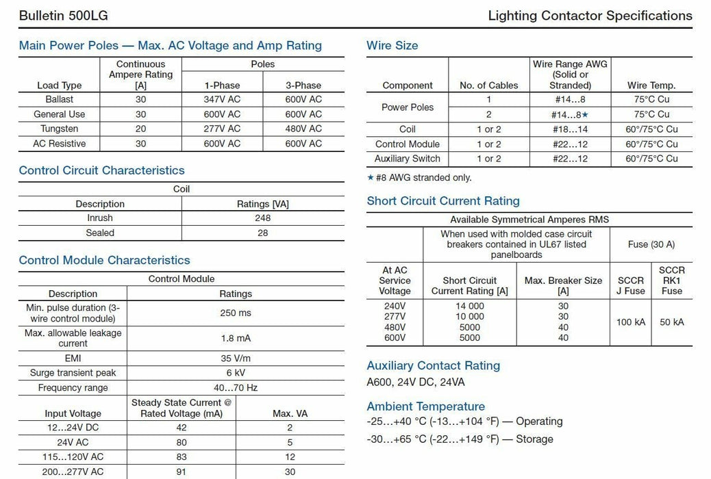 500LG NEW SEALED AC LIGHTING CONTACTOR 500LG-600A3-E 277 VAC # 6 N.O  CONTACTS