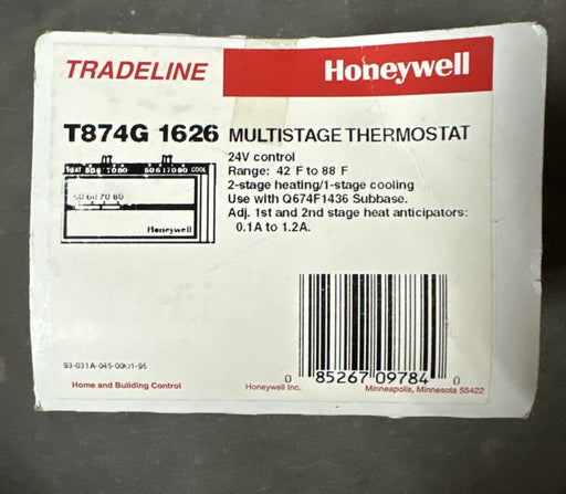 T874G 1626 NEW HONEYWELL MULTISTAGE THERMOSTAT 24V 2 STG HEAT/1 STG ANTICIPATORS