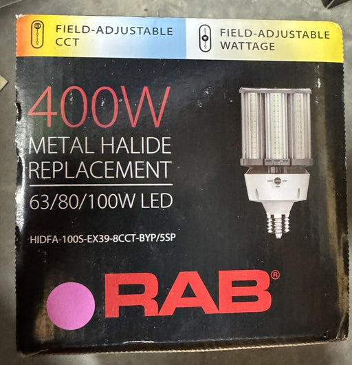 RAB LED Corn Cob 100W RPL 400W Metal Halide Bypass HIDFA-100S-EX39-8CCT-BYP/5SP