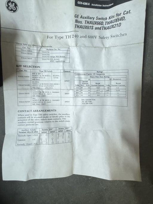 GE AUXILIARY CONTACT KIT THAUX64D NIB