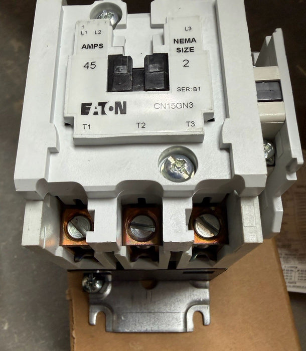 Eaton CN15GN3AB NEMA OPEN 3 POLE CONT SIZE 2 120V COIL 45 AMP SERIES B1 FREEDOM