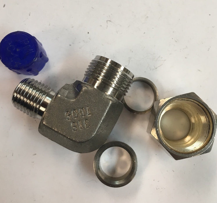 New Male Connector Tube x MNPT Parker 8-4 cbz-SS Stainless Steel Elbow