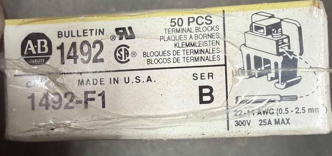 NEW OLD STOCK ALLEN BRADLEY 1492-F1 TERMINAL BLOCK PACK OF 50 22-14 AWG