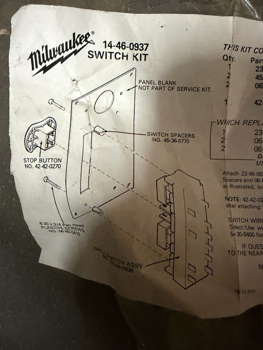 Milwaukee 14 46 0937 MILWAUKEE SERVICE SWITCH ASSY KIT MISSING STOP BUTTON