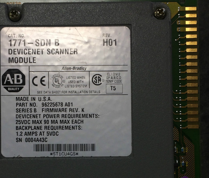 ALLEN BRADLEY DEVICENET SCANNER MODULE 1771-SDN /B