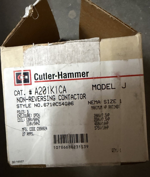 A201K1CA Eaton Size 1 MODEL J 120V Contactor 710C54G06 CUTLER HAMMER 27 AMP