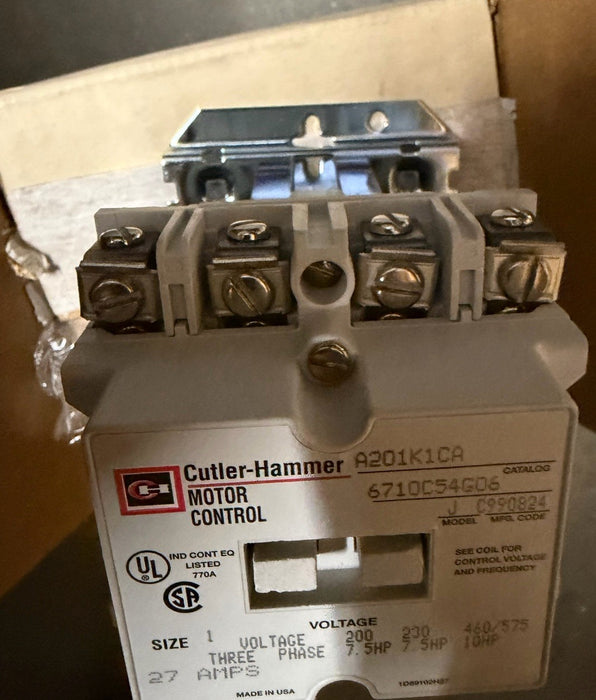 A201K1CA Eaton Size 1 MODEL J 120V Contactor 710C54G06 CUTLER HAMMER 27 AMP