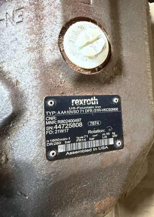 Rexroth R902400497 Variable disp axial piston pump AAA10VS071DFR/31R-VKC92N00
