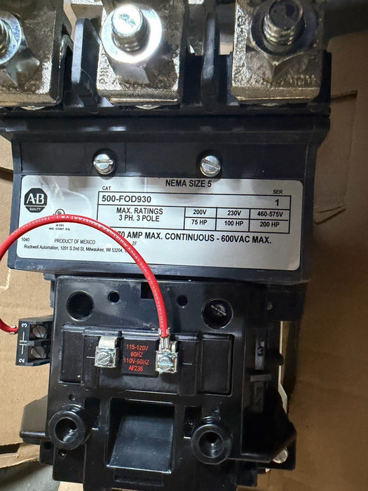 500-FOD930 Allen Bradley NEW IN  BOX 120V Size 5 Contactor New USA 167875