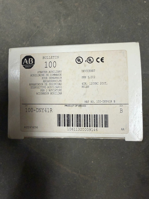 100-DNY41R Allen-Bradley DeviceNet Starter Auxiliary 4in 120V 2 out RELAY DNY41R