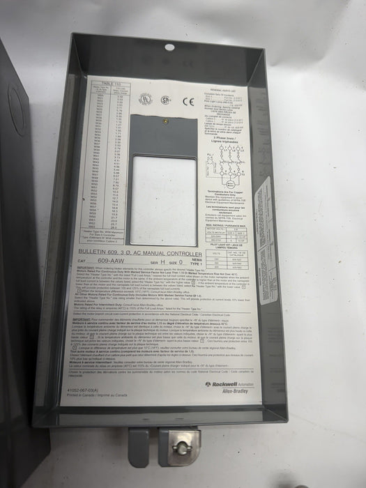NEW  609-AAW SEALED ALLEN-BRADLEY 3 PHASE AC MANUAL STARTER NEMA TYPE 12