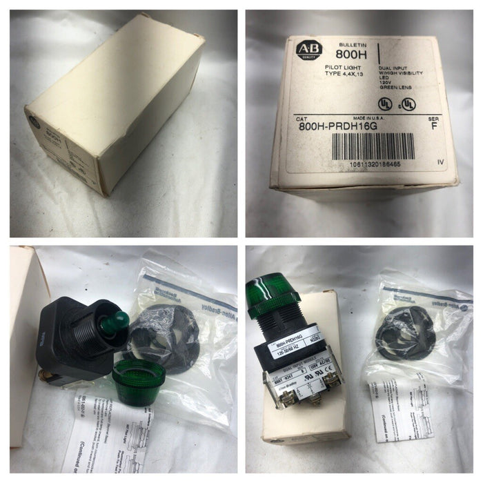 NEW ALLEN BRADLEY 800H-PRDH16G DUAL INPUT HIGH VISIBILITY GREEN PILOT LIGHT