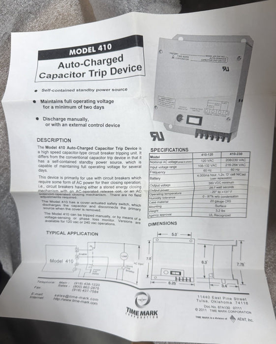 FACTORY SEALED TIME MARK 410-230 VAC AUTO CHARGE TRIP DEVICE 98011302