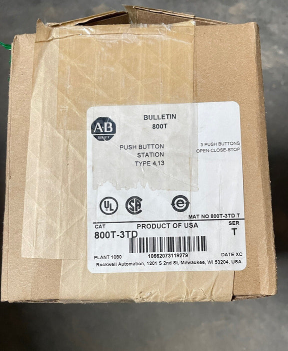 NEW ALLEN BRADLEY 800T-3TD CONTROL STATION OPEN CLOSE STOP DOOR ETC NIB