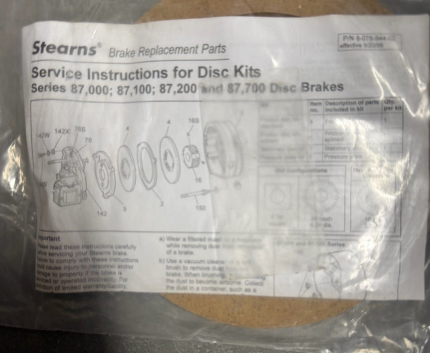 8-078-944-02 STEARNS Friction Brake Disk Kit SEALED FRICTION DISC KIT 807894402