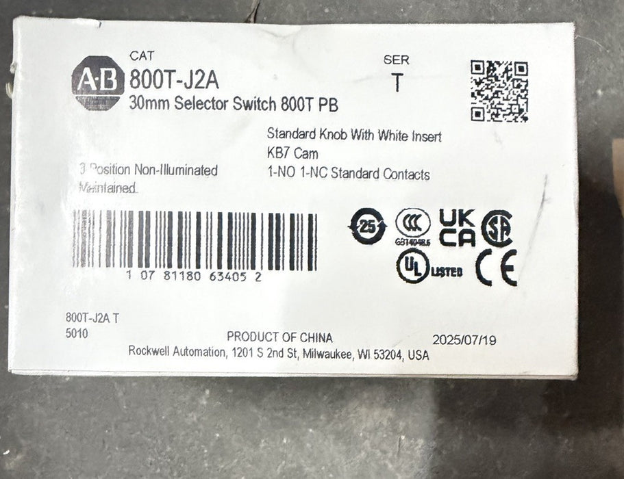 New Allen Bradley 800T-J2A 3 Pos Maintained Selector Switch 800TJ2A ser T