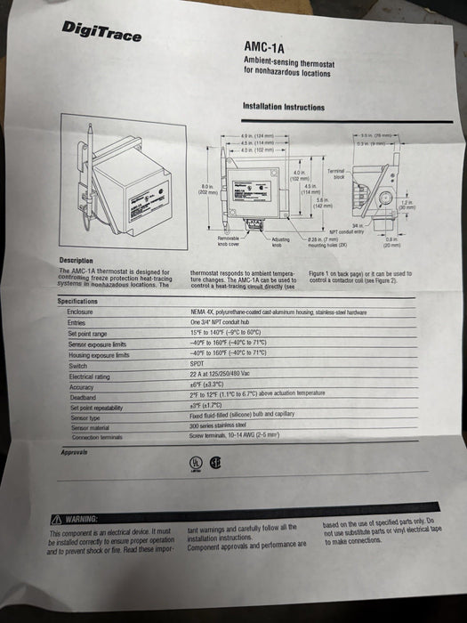 NEW AMC-1A LINE SENSING THERMOSTAT PENTAIR INVENT RAYCHEM 573977-000 AMC1A