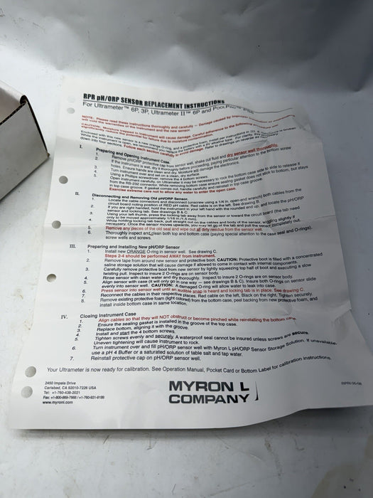 RPR pH/ORP SenSOR RePlacement InStRuctIOnS For Ultrameter™ 6P, 3P, Ultrameter II