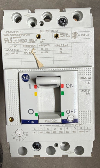 140MG-G8P-D10 ALLEN-BRADLEY D12886 140MG 100 AMP MOTOR CIRCUIT PROTECTOR MCP G8P