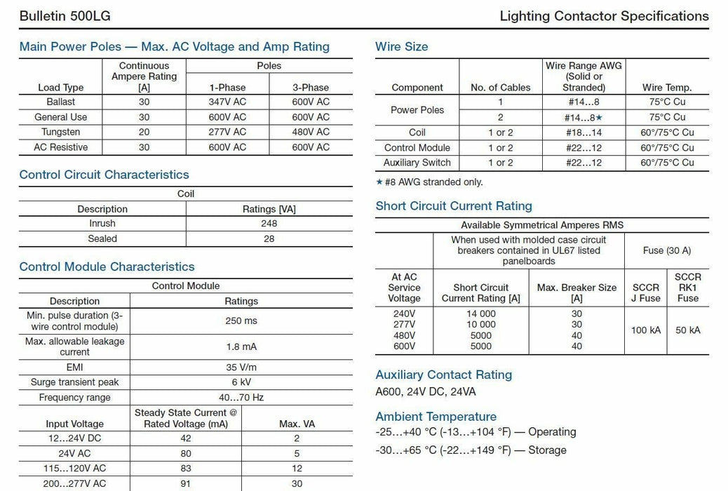 500LG NEW SEALED AC LIGHTING CONTACTOR 500LG-600A3-E 277 VAC # 6 N.O  CONTACTS