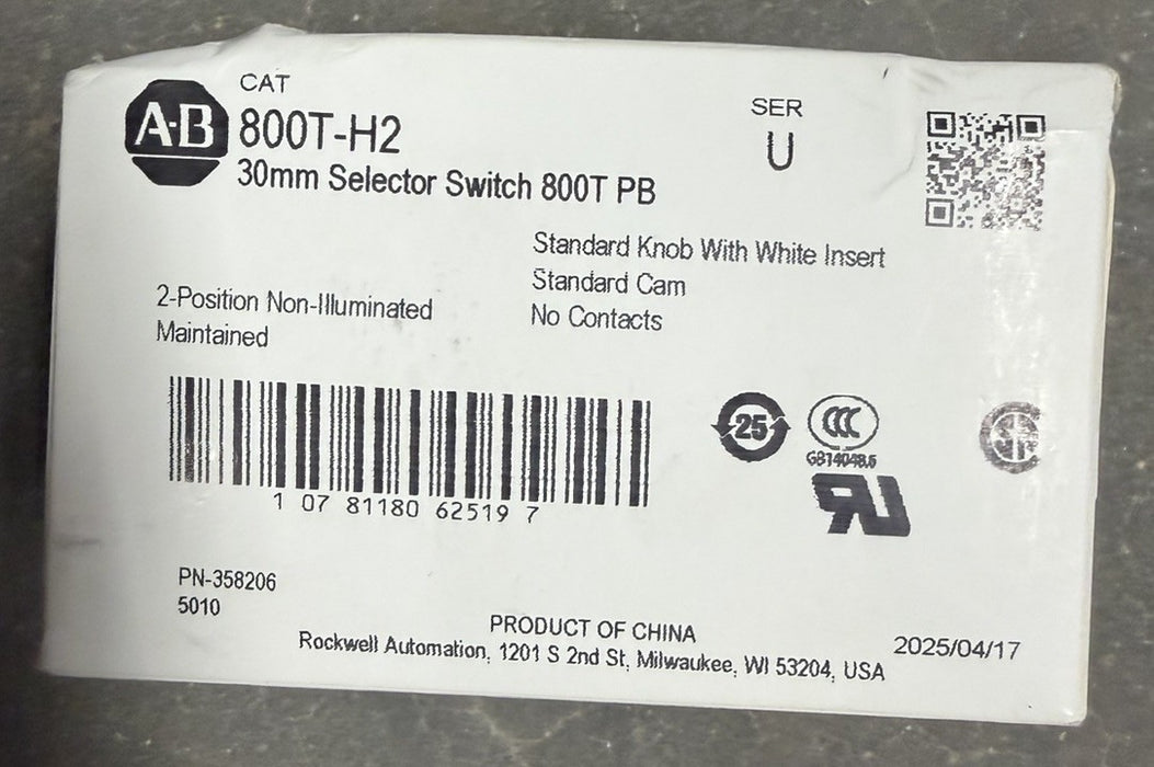 Allen Bradley 800T-H2 Series U Replacement 2 Position Selector Switch