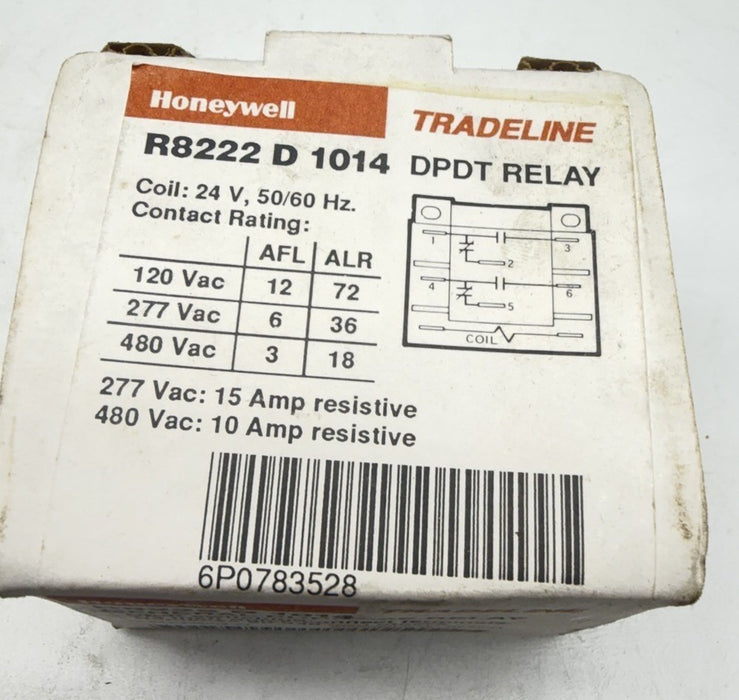 Honeywell Tradeline R8222 D 1014 DPDT Relay Coil 24V 50/60 Hz 120/277/480 90-340