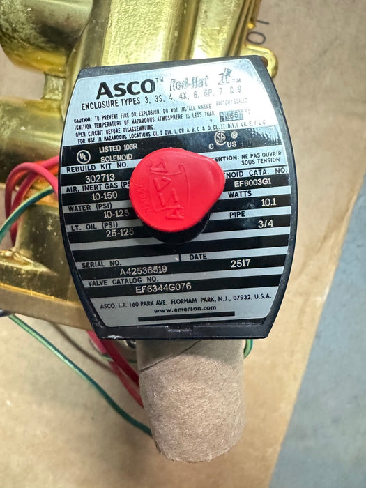EF8344G076 NEW ASCO REDHAT 120V 3/4" 4 way  SOLENOID VALVE 8344G076