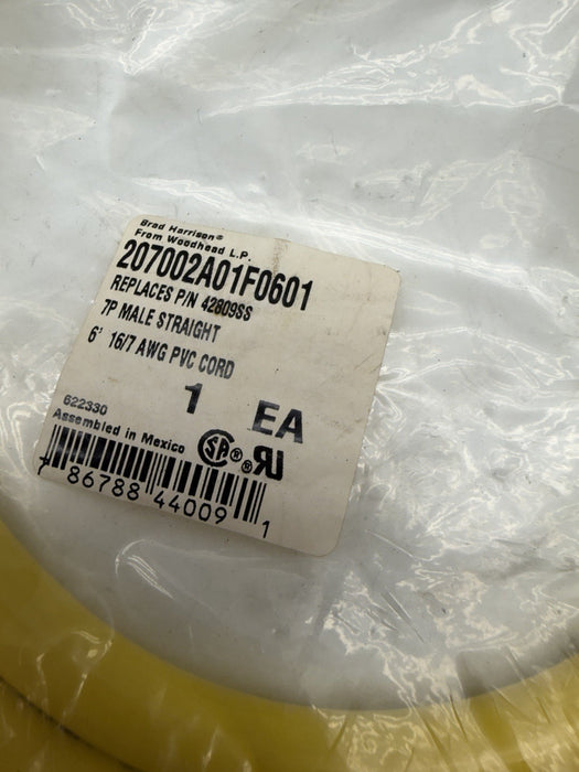 BRAD HARRISON WOODHEAD 207002A01F0601 7 PIN MALE STRAIGHT CORDSET 6FT LONG 16AWG