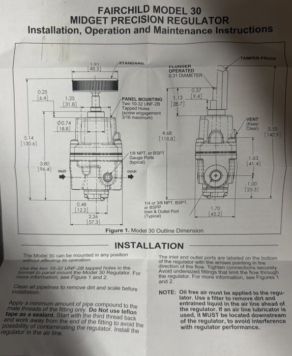 FAIRCHILD 30242 pneumatic air regulator 60 psi MIDGET PRECISION MODEL 30