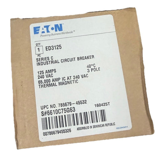 NEW ED3125 Eaton INDUSTRIAL CIRCUIT BREAKER 3 Pole 125 Amp 240VAC BREAKER NIB