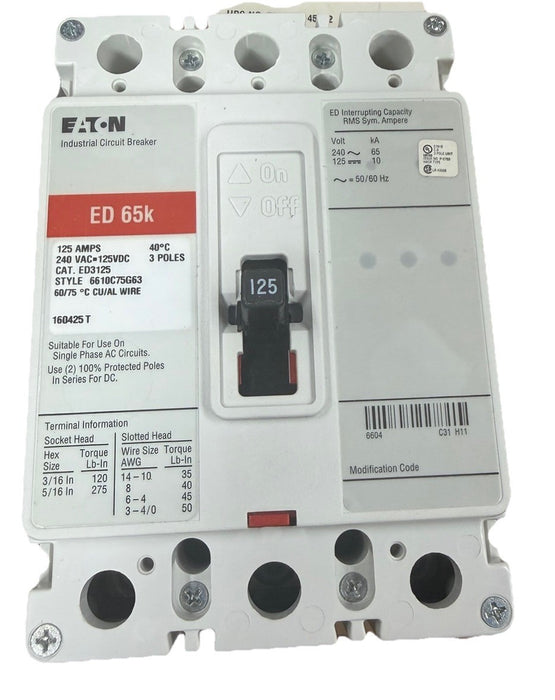NEW ED3125 Eaton INDUSTRIAL CIRCUIT BREAKER 3 Pole 125 Amp 240VAC BREAKER NIB