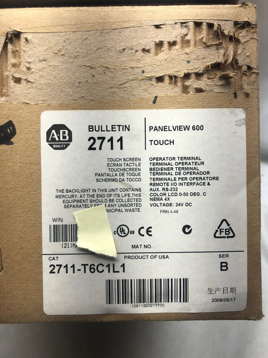 NEW 2711-T6C1L1 Allen-Bradley 2711 PanelView 600 HMI RIO REMOTE I/O 2711-T6
