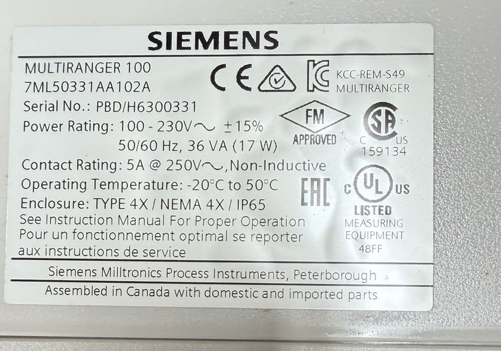 SIEMENS 1P7ML50331AA102A MULTIRANGER 100 /200 7ML5033-1AA10-2A MILLTRONICS LEVEL