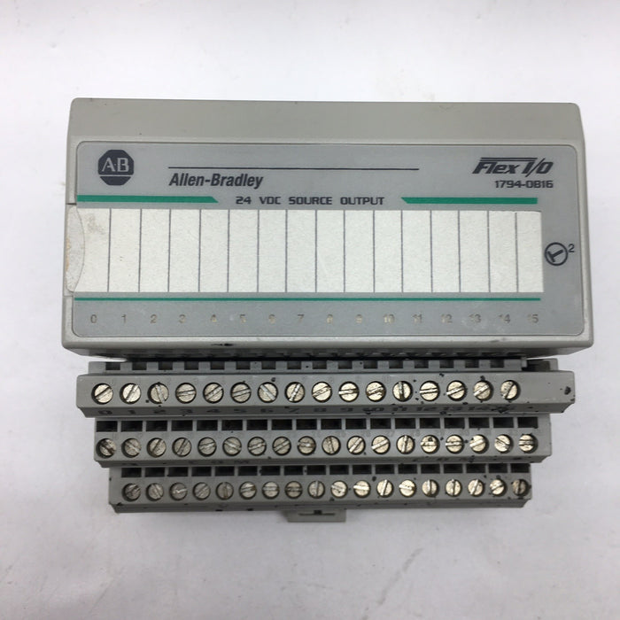 ALLEN BRADLEY 1794-OB16 FLEX I/O 24VDC SOURCE OUTPUT MODULE W/ 1794-TB2 BASE